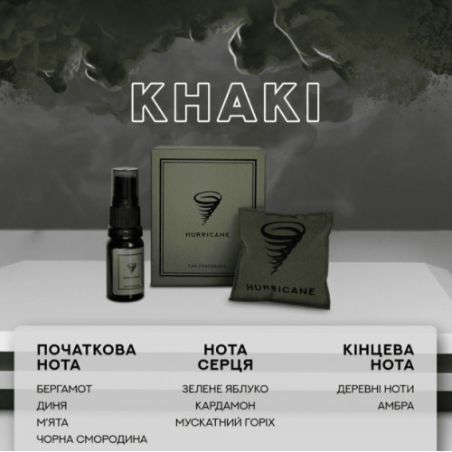 Аромасаше для авто HURRICANE KHAKI с флаконом, 10 мл